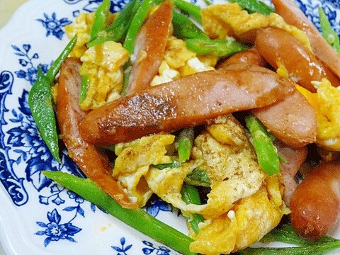 朝食に☆　「インゲンとウィンナー卵炒め」